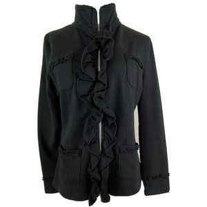 La Seine Womens Black Ruffle Full Zip Pockets Stretch Jacket‎ Size Small